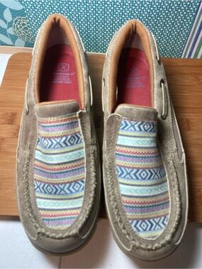Twisted X Women’s Beige Suede Slip-On with Multicolor Pattern